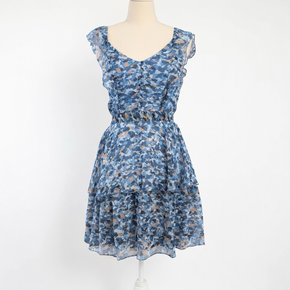 Raga Womens Size Small Floral Blue‎ Tier Ruffle Boho Dress